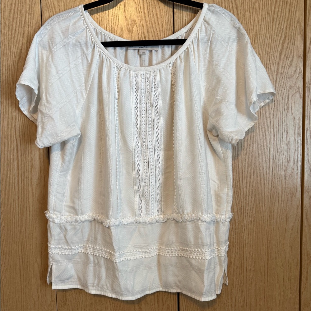 LOFT Ivory Blouse with Delicate Lace Trim